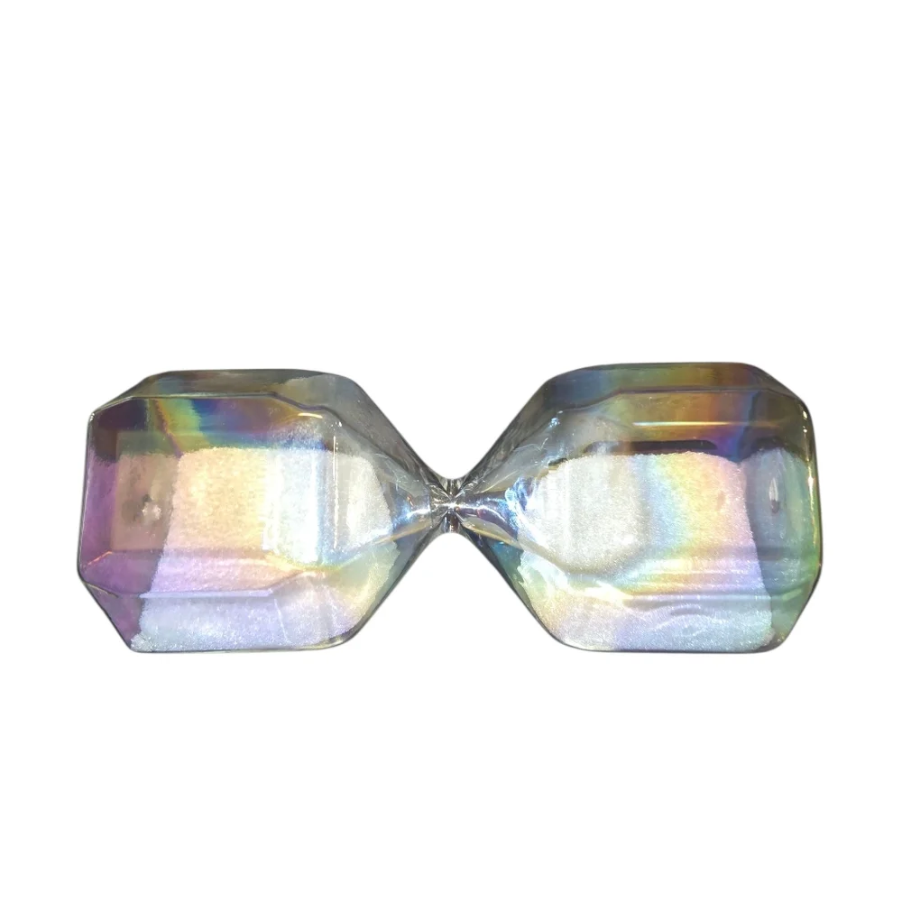 Iridescent Blown Glass & White Sand Hexagonal‎ 